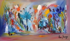 La beauté du paon, tableau abstrait panoramique