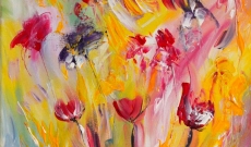 L'oiseau papillon, peinture abstraite de fleurs