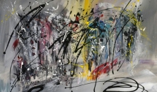 Tableau abstrait moderne gris et jaune Cool la vie