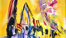 Peinture abstraite moderne jaune - Temps calme
