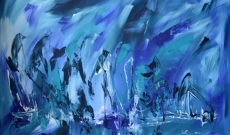 La profondeur de l'océan, tableau abstrait contemporain bleu