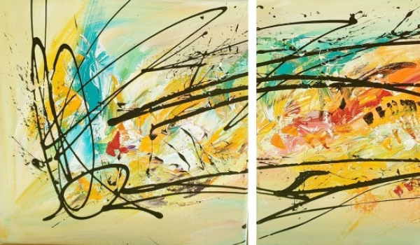Peinture abstraite triptyque colorée intitulée Intense