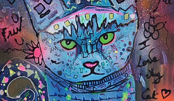 Cat town Peinture abstraite chat moderne