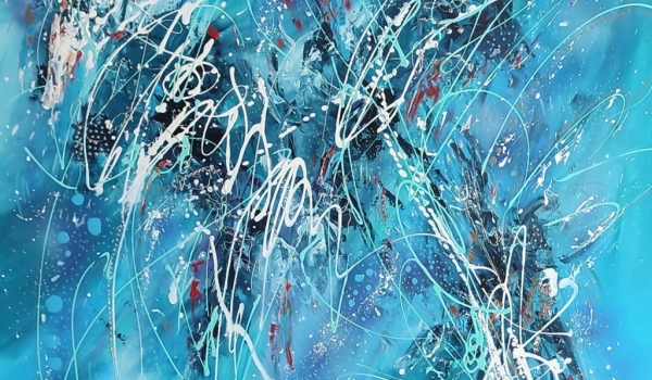 Grand tableau abstrait contemporain bleu Constellation
