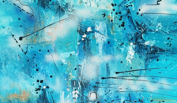 Grand tableau contemporain bleu turquoise guérison céleste