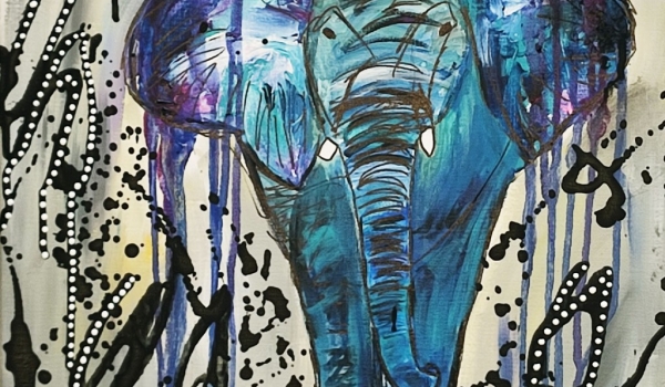 Tableau semi-abstrait d'un éléphant coloré