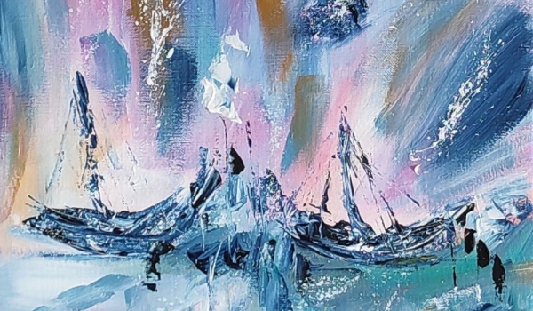 Peintures abstraites avec des bateaux pour une déco bord de mer