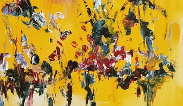 Peinture abstraite jaune Superposition