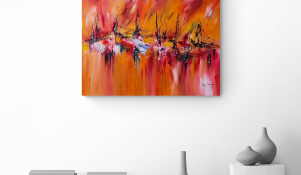 Nouveau tableau abstrait rouge orange - Pays de lumière