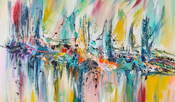 Peinture abstraite multicolore : une œuvre contemporaine lumineuse aux couleurs 